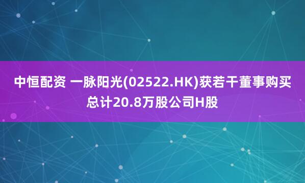 中恒配资 一脉阳光(02522.HK)获若干董事购买总计20.8万股公司H股